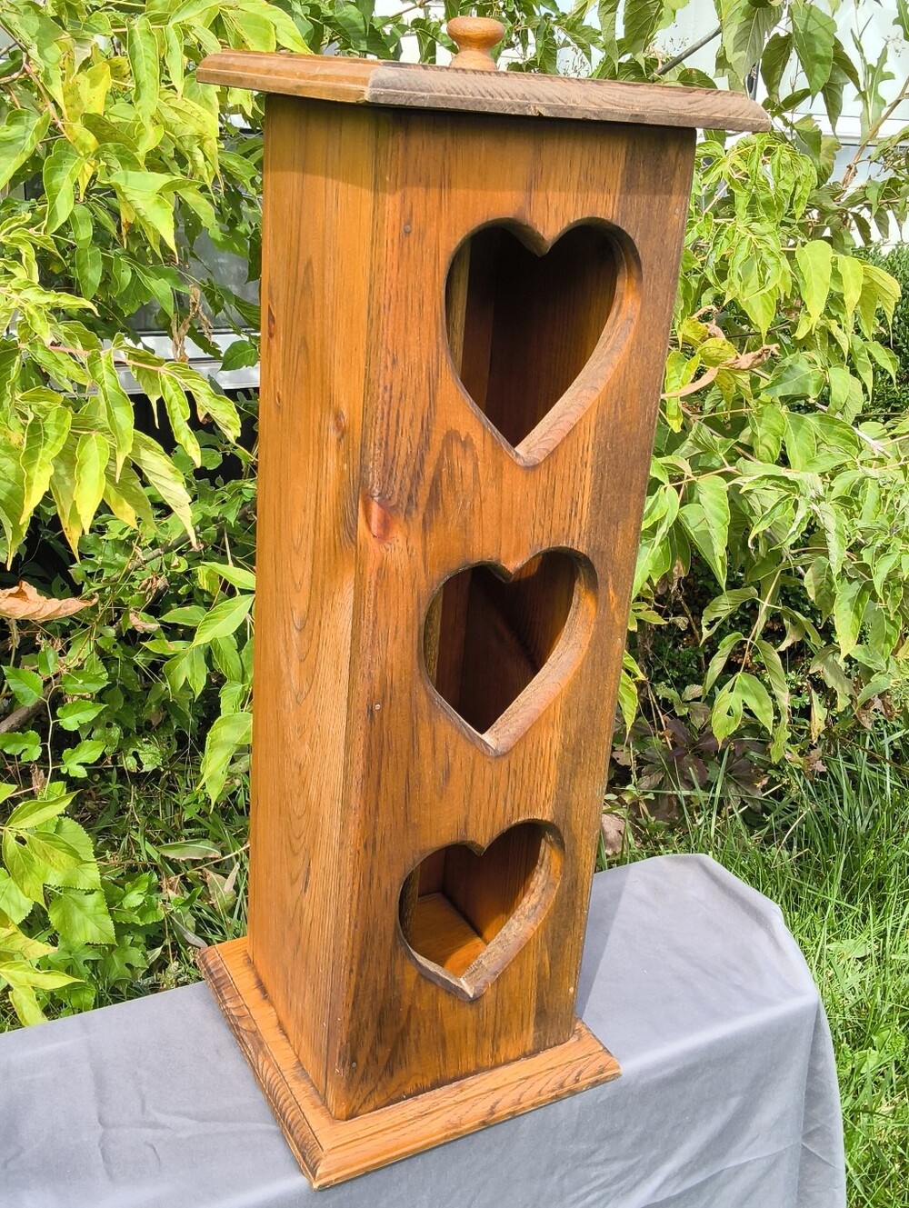 Vintage Solid Wood Heart Toilet Paper Holder Storage Tower
